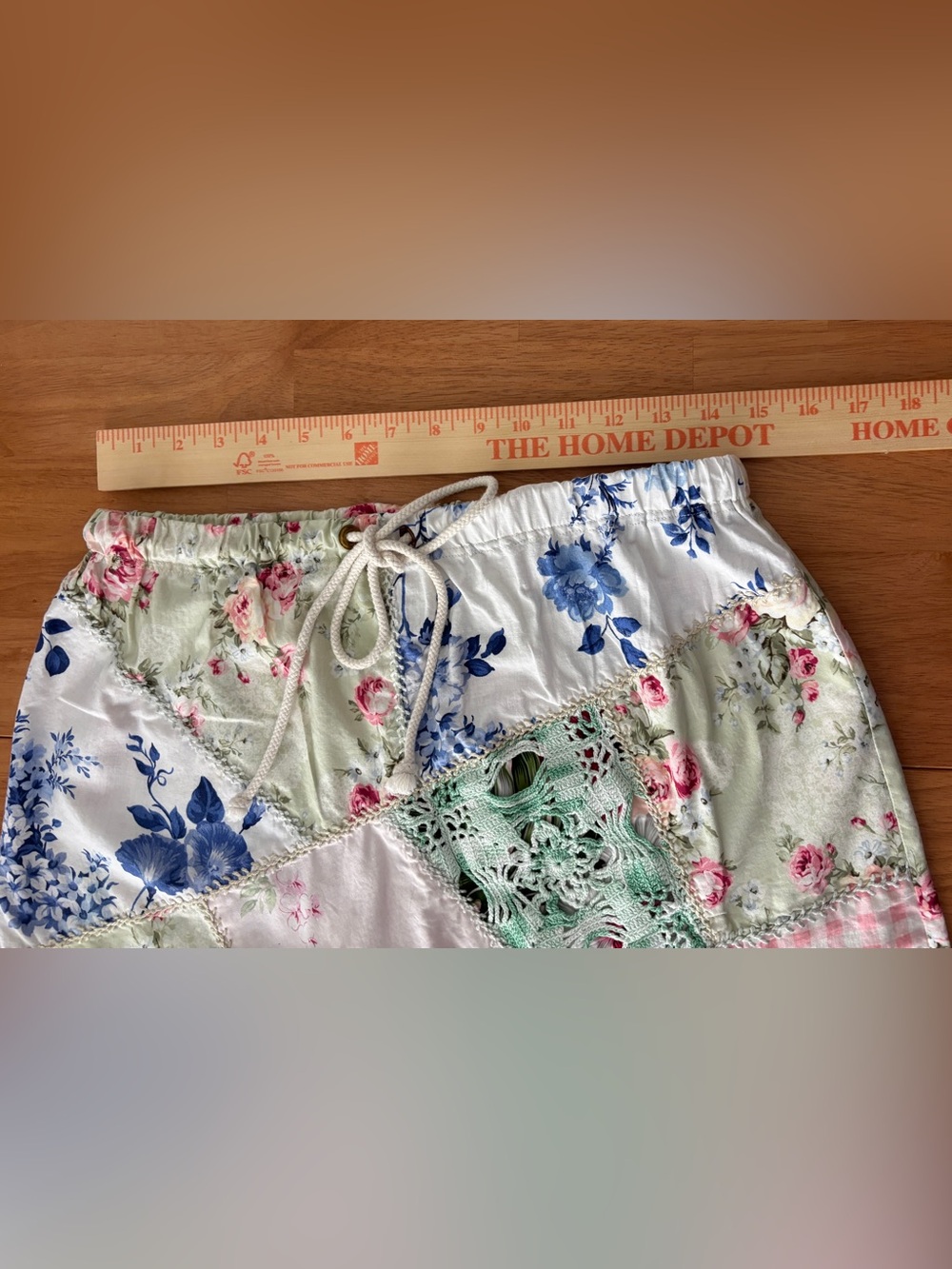 Cottagecore Patchwork Miniskirt with Drawstring Closure ~ See measurements - Picture 3 of 6